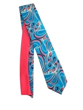 Vintage 2010 Mr. Magazine Happy Ties Psychedelic Print Silk Necktie Blue Pink
